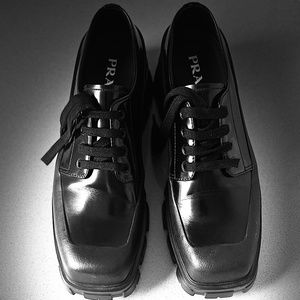 Mens Prada Monolith Spazzolato Black Platform Derby Shoes New